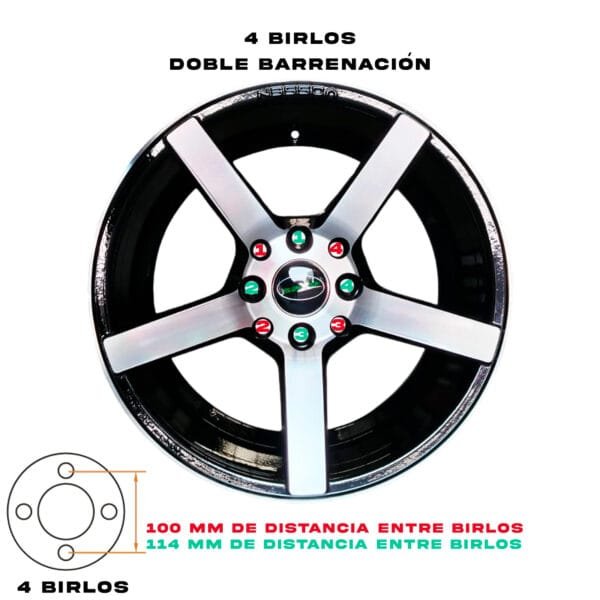 Rines 15 Doble Barrenacion - 4 en 100 y 4 en 114